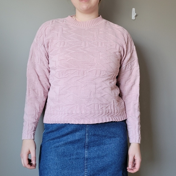 Vintage 1980s pink geometric knit cotton sweater - Picture 10 of 11